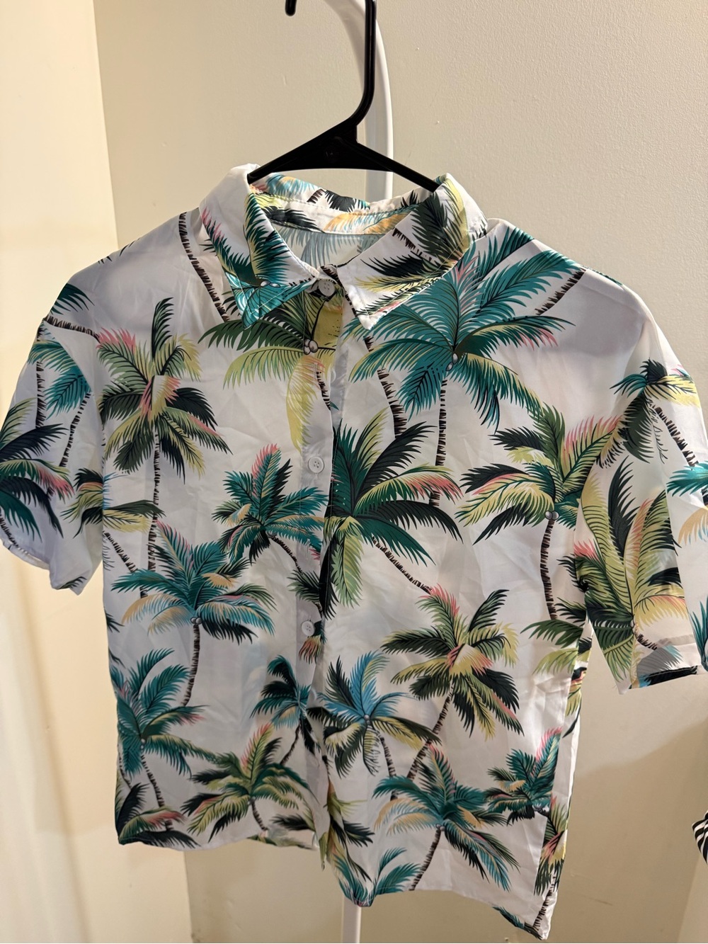 Men's White Tropical Palm Print Short Sleeve Shirt